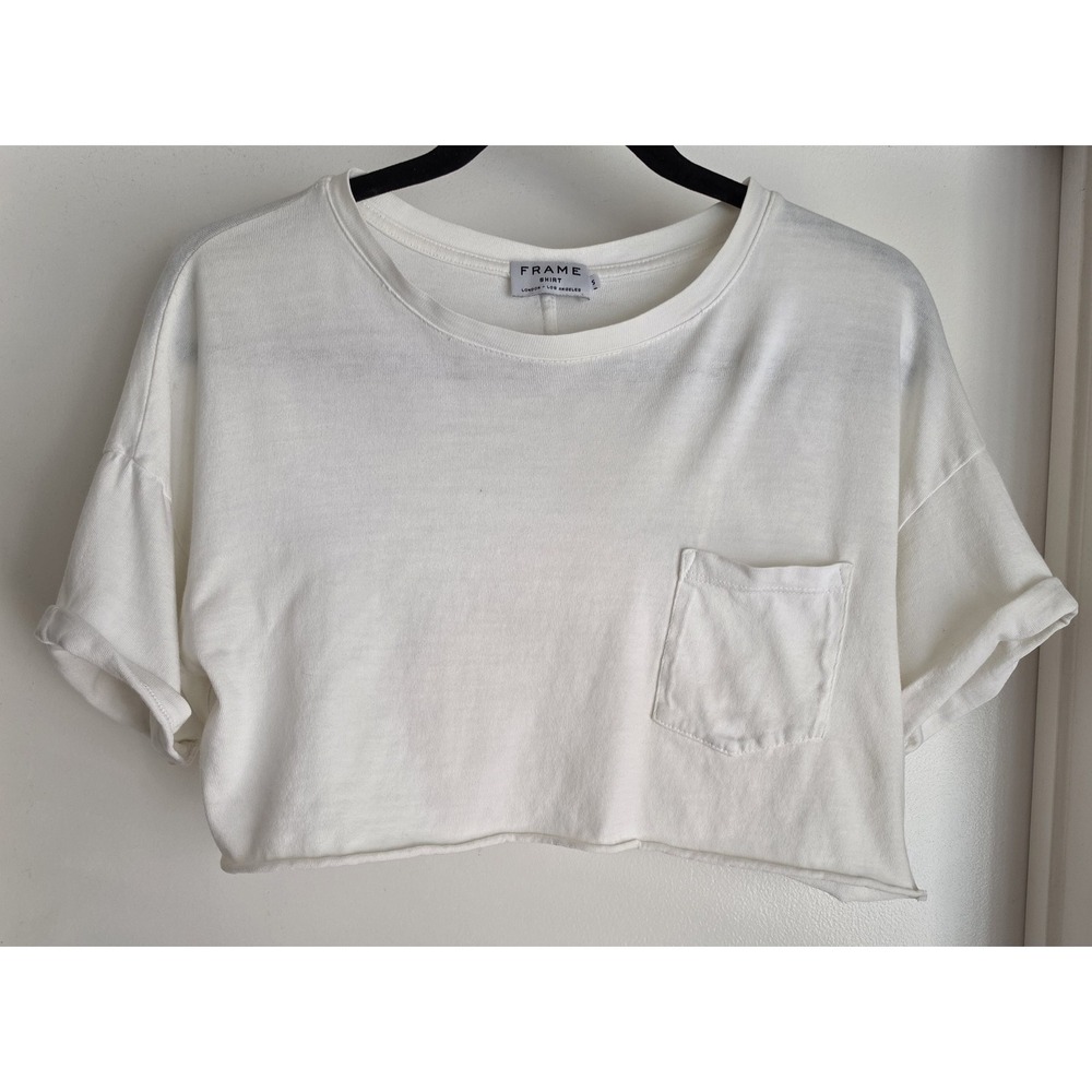 Frame Women's White Short Sleeve T-Shirt Size S Crew Neck Casual Tee